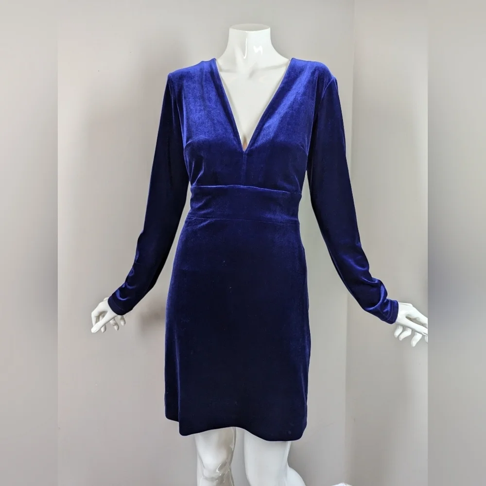 Marciano Blue Velvet Mini Dress Long Sleeve Holiday Christmas Small - Picture 3 of 11